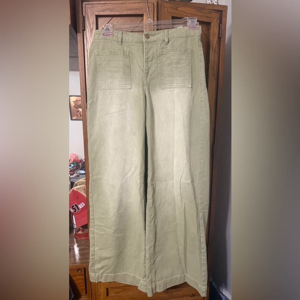 Light Olive Green Wide-Leg Pants